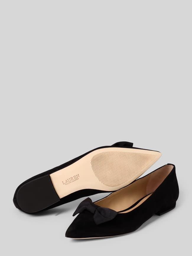 Ballerinas aus Leder mit Schleifen-Applikation Modell 'LONDYN' - Black