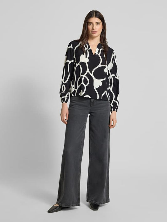 Regular Fit Bluse mit Tunikakragen Modell 'Jo44a' - Black