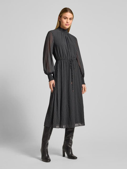 Midikleid mit gerüschtem Stehkragen - Dunkelblau