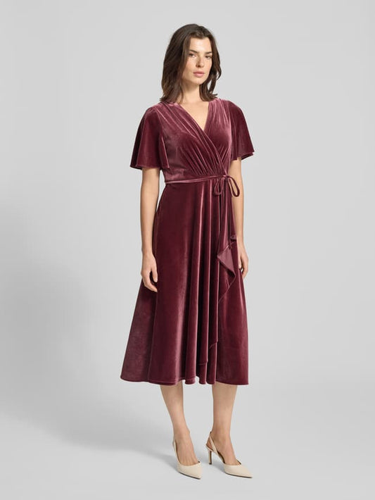 Cocktailkleid mit V-Ausschnitt - Dunkelrot