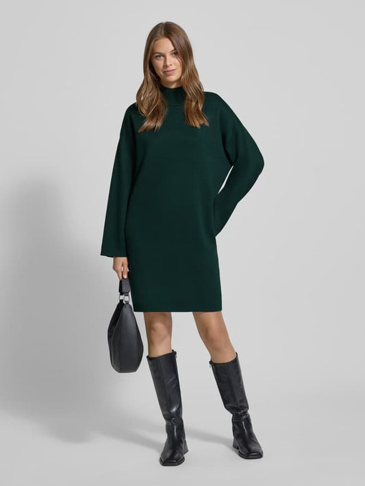 Strickkleid aus Viskose-Mix mit Stehkragen - Smaragd