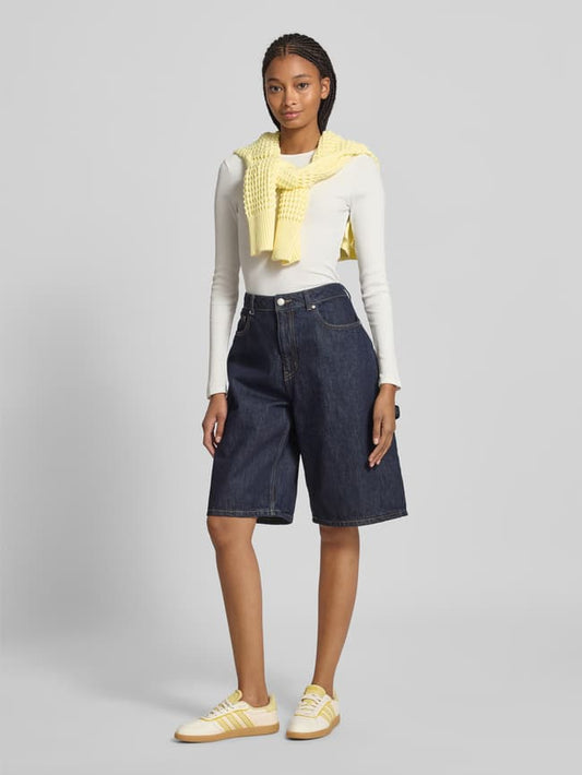 Slim Fit Langarmshirt aus Ripp - Offwhite