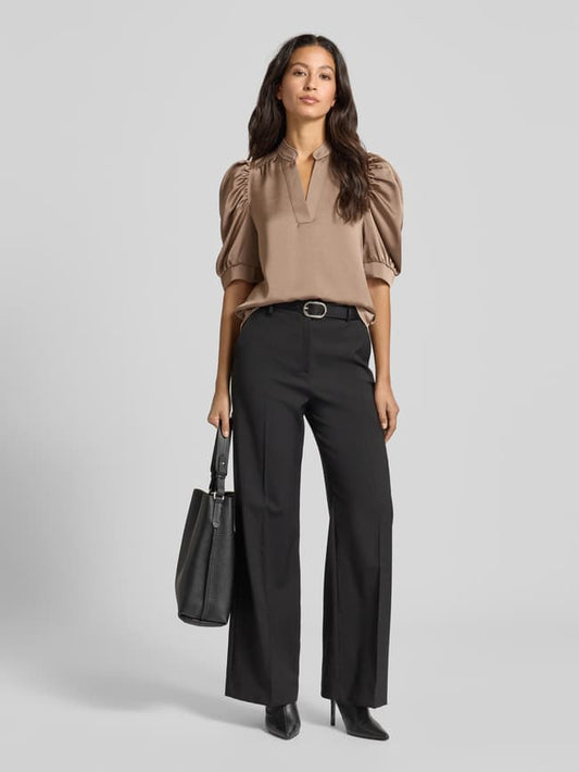 Regular Fit Blusenshirt mit Puffärmeln Modell 'Roella' - Hellbraun