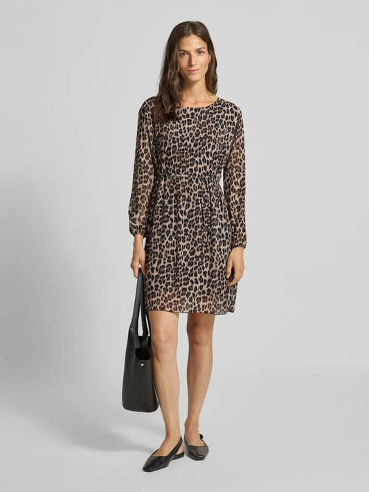 Knielanges Kleid mit Bindegürtel - Mittelbraun