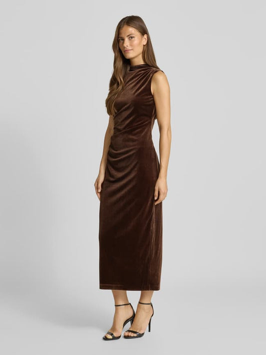 Slim Fit Cocktailkleid mit Raffungen - Dunkelbraun