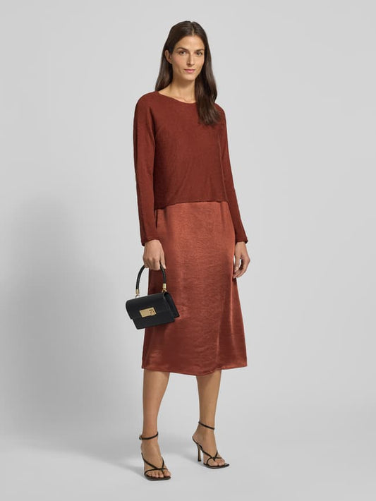 Fließendes Freizeitkleid im Set mit Cropped Pullover mit Woll-Anteil - Rostrot