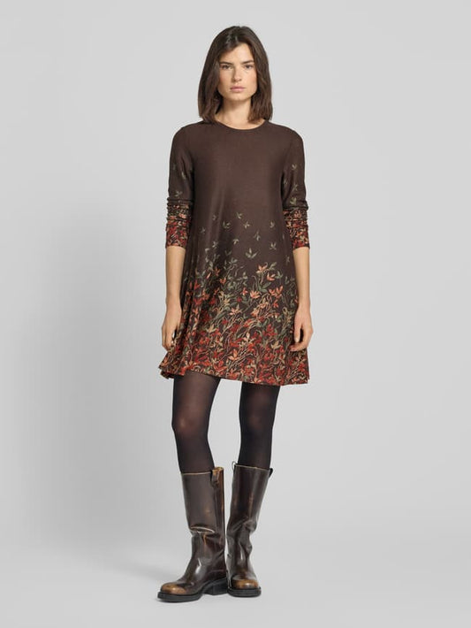 Minikleid mit Rundhalsausschnitt - Cognac